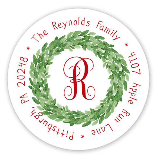 Holiday Wreath Round Address Labels